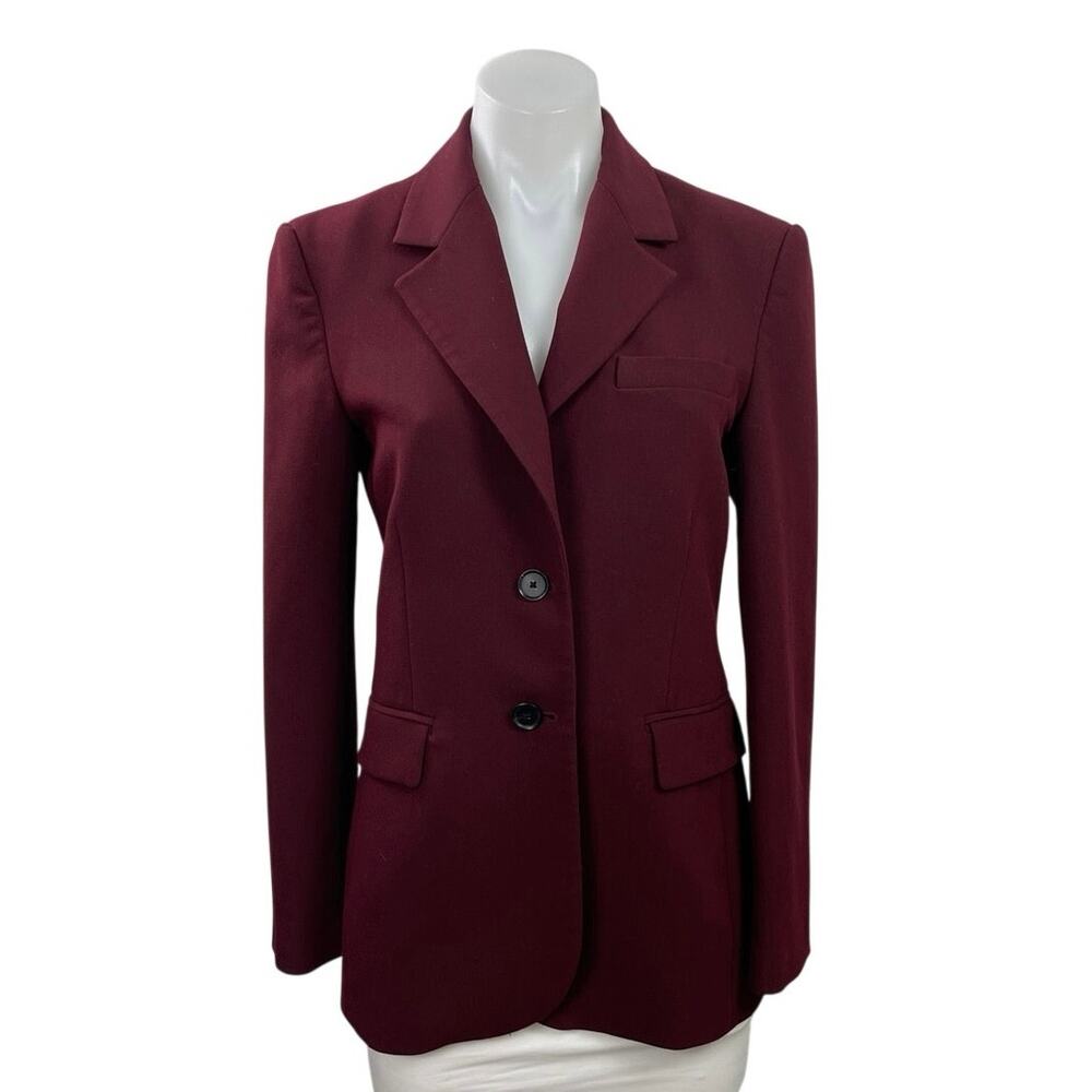 Zara Women Red Burgundy Long Sleeve Notch Lapel Blazer Coat Suit Jacket Size XS